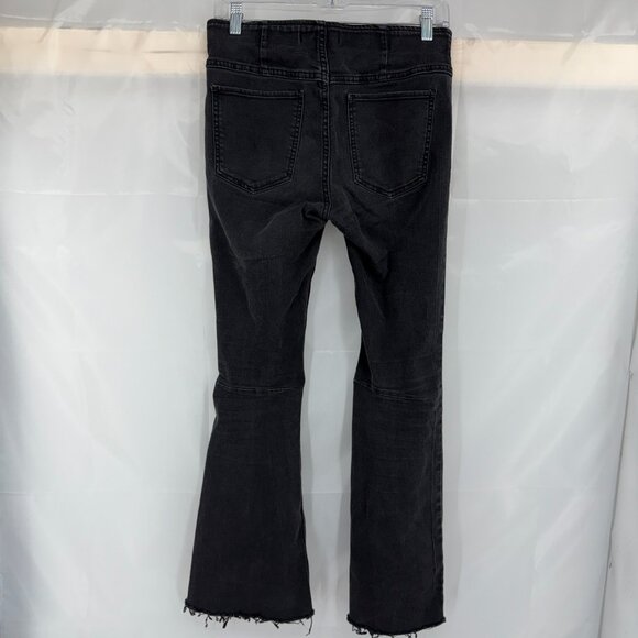 Free People Women 27 Penny Pull On Flare Jeans Denim Black Distressed Stretch - Picture 3 of 12